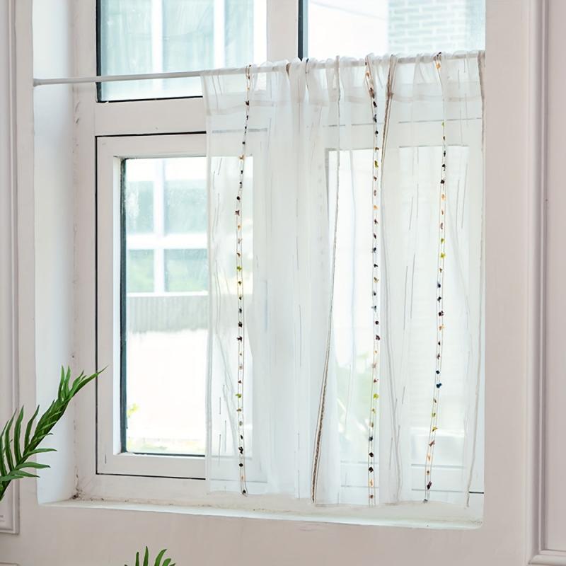 1pc Fresh And Rod Pocket Curtain Vertical Striped Small Window Curtain