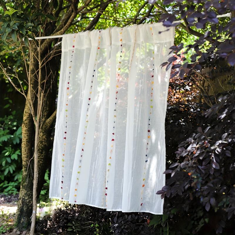 1pc Fresh And Rod Pocket Curtain Vertical Striped Small Window Curtain