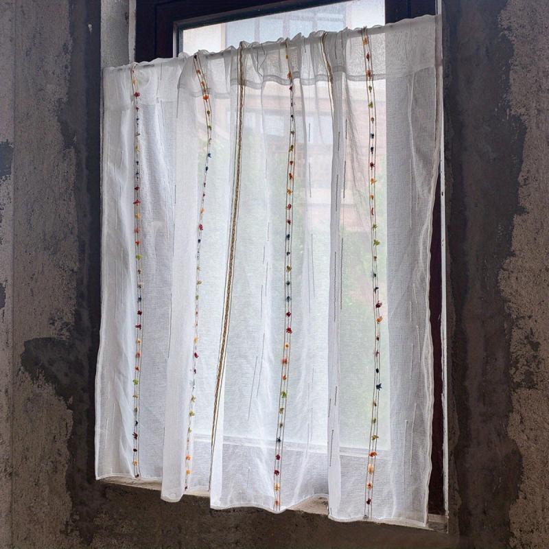 1pc Fresh And Rod Pocket Curtain Vertical Striped Small Window Curtain