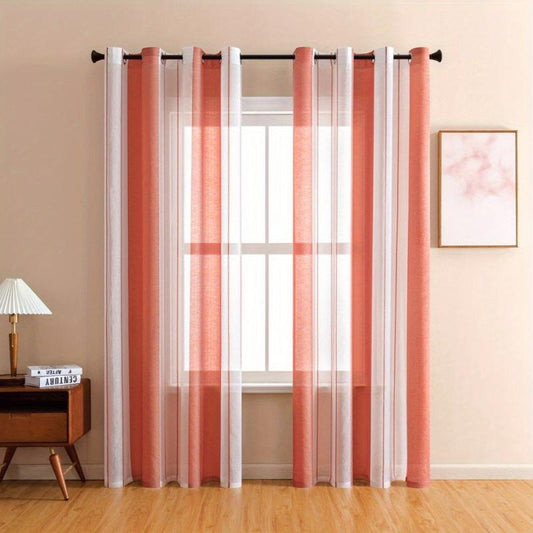 Striped Pattern Sheer Grommet Top Curtain for Home Decoration