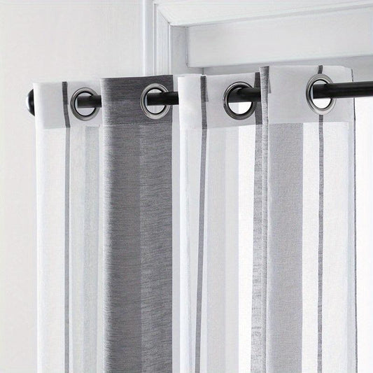 Striped Pattern Sheer Grommet Top Curtain for Home Decoration