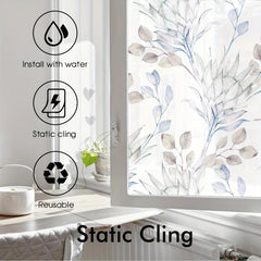 Watercolor Flower Pattern Window Film - Frosted Sticker for Privacy