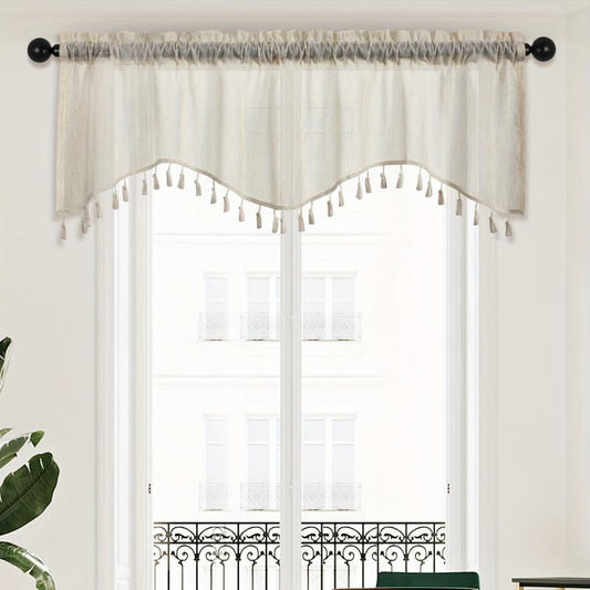Japanese Linen Short Valance Curtain with Tassel Rod Pocket