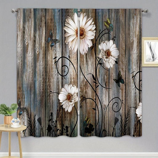 Vintage Flowers Curtain Rod Pocket Window Curtains