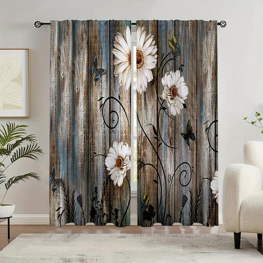Vintage Flowers Curtain Rod Pocket Window Curtains