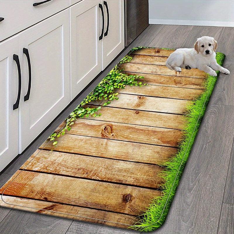 3D Wood Leaf Pattern Kitchen Rugs Absorbent Non Slip Stain Resistant