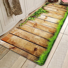 3D Wood Leaf Pattern Kitchen Rugs Absorbent Non Slip Stain Resistant