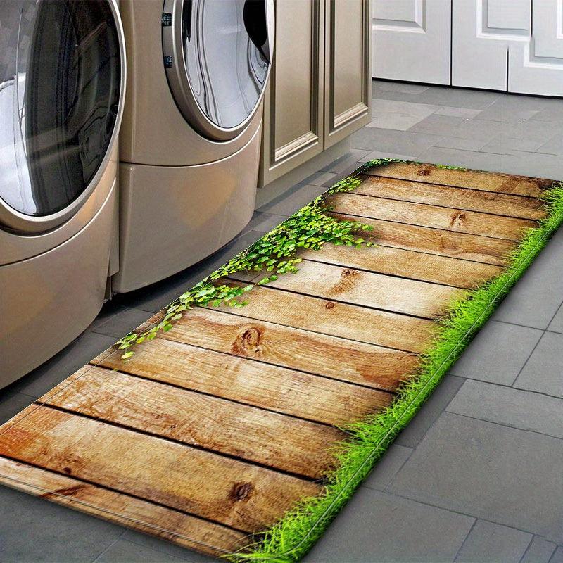 3D Wood Leaf Pattern Kitchen Rugs Absorbent Non Slip Stain Resistant