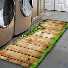 3D Wood Leaf Pattern Kitchen Rugs Absorbent Non Slip Stain Resistant