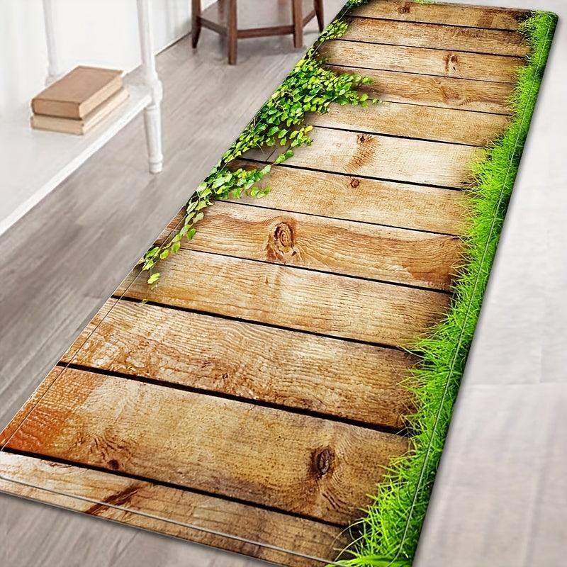 3D Wood Leaf Pattern Kitchen Rugs Absorbent Non Slip Stain Resistant