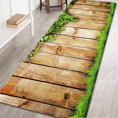 3D Wood Leaf Pattern Kitchen Rugs Absorbent Non Slip Stain Resistant