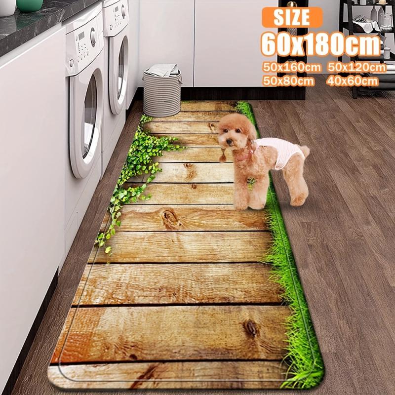 3D Wood Leaf Pattern Kitchen Rugs Absorbent Non Slip Stain Resistant
