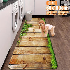 3D Wood Leaf Pattern Kitchen Rugs Absorbent Non Slip Stain Resistant