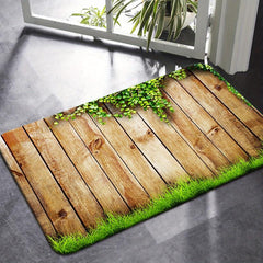 3D Wood Leaf Pattern Kitchen Rugs Absorbent Non Slip Stain Resistant
