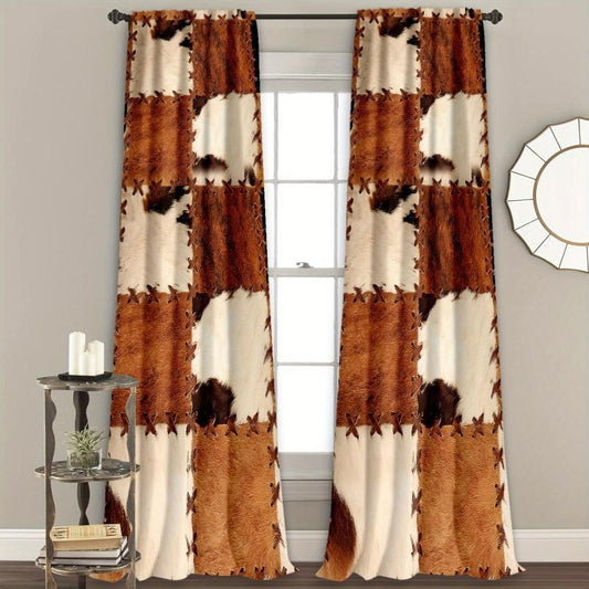2pcs Stitching Pattern Curtains for Bedroom, Living Room