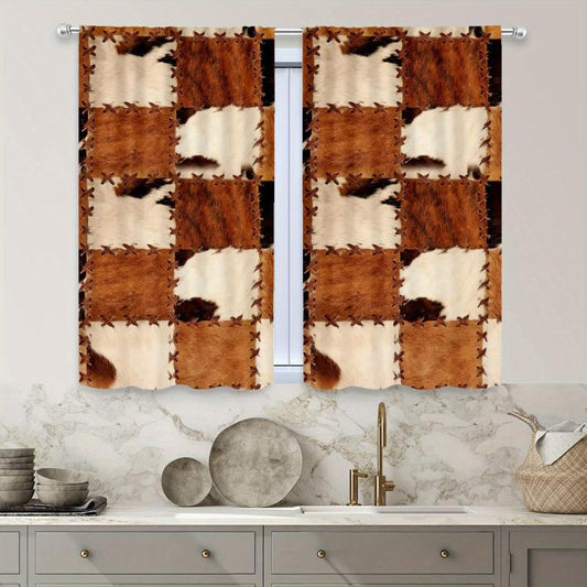 2pcs Stitching Pattern Curtains for Bedroom, Living Room