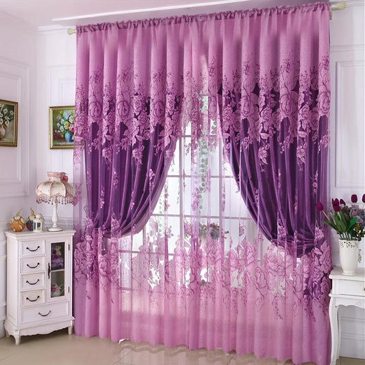 Flower Pattern Sheer Curtain for Living Room
