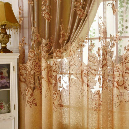 Flower Pattern Sheer Curtain for Living Room