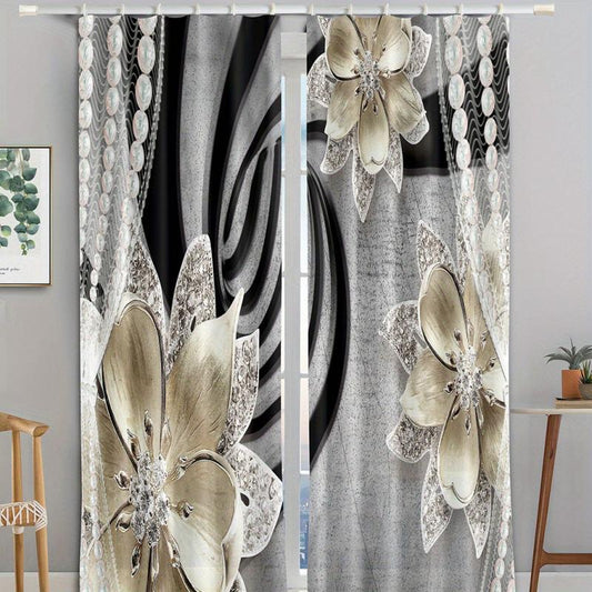 2pcs Colorful Flower Window Eyelet Curtain for Bedroom Living Room