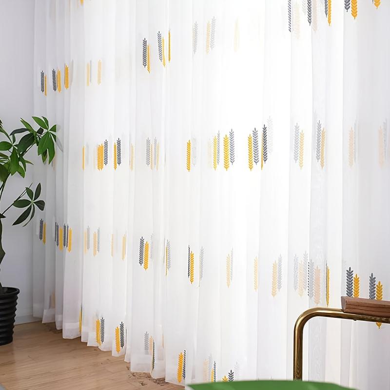 Sheer Wheat Ear Embroidered Curtain for Living Room Bedroom