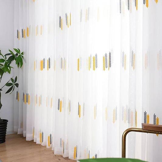 Sheer Wheat Ear Embroidered Curtain for Living Room Bedroom