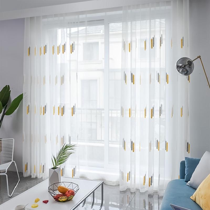 Sheer Wheat Ear Embroidered Curtain for Living Room Bedroom