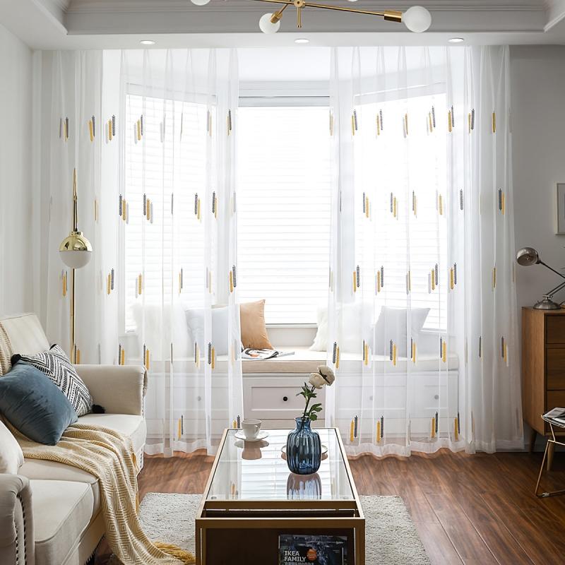 Sheer Wheat Ear Embroidered Curtain for Living Room Bedroom