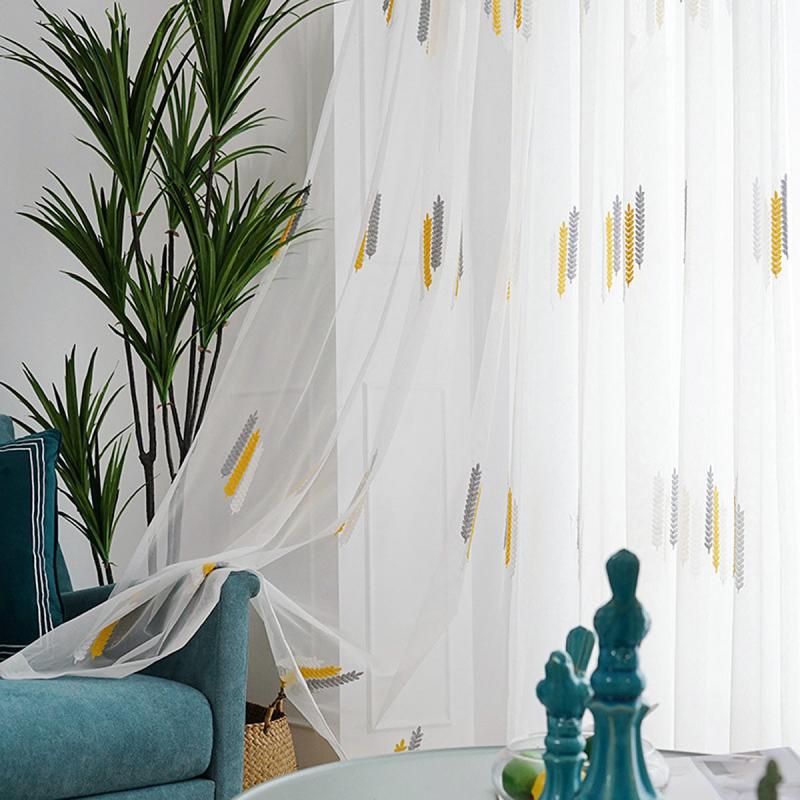 Sheer Wheat Ear Embroidered Curtain for Living Room Bedroom