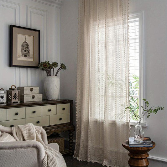 Translucent Boho Macrame Tassels Curtain for Living Room Bedroom