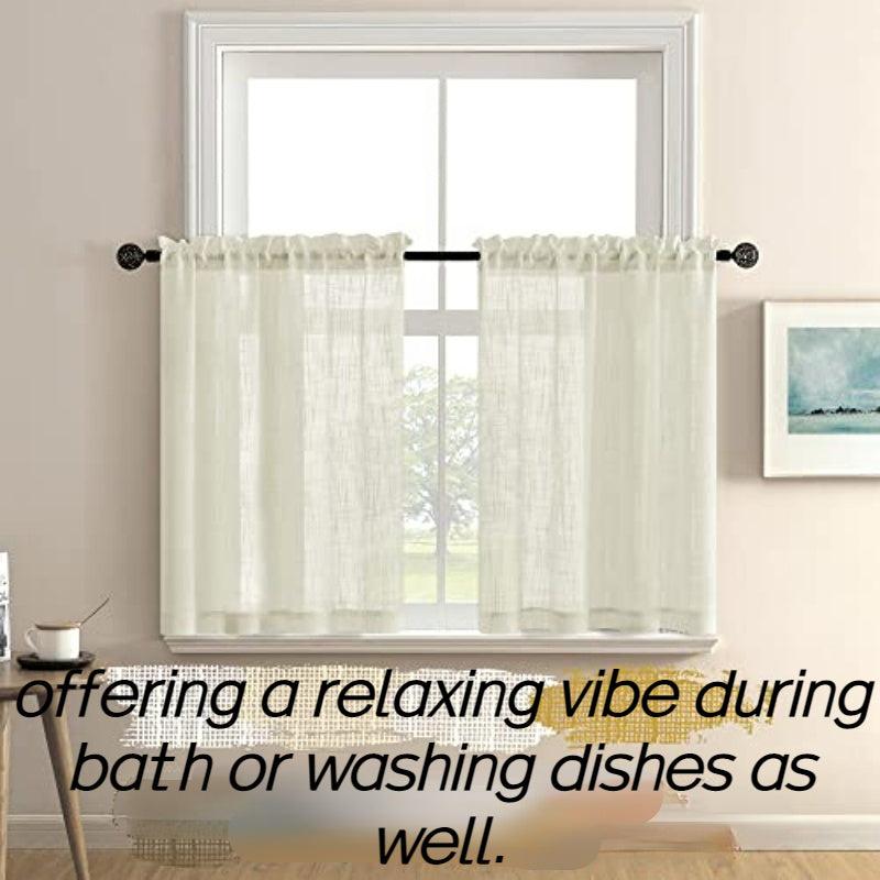 2pcs Boho Cafe Curtain Tiers 36 Inch Length Semi Sheer Small Kitchen Curtains
