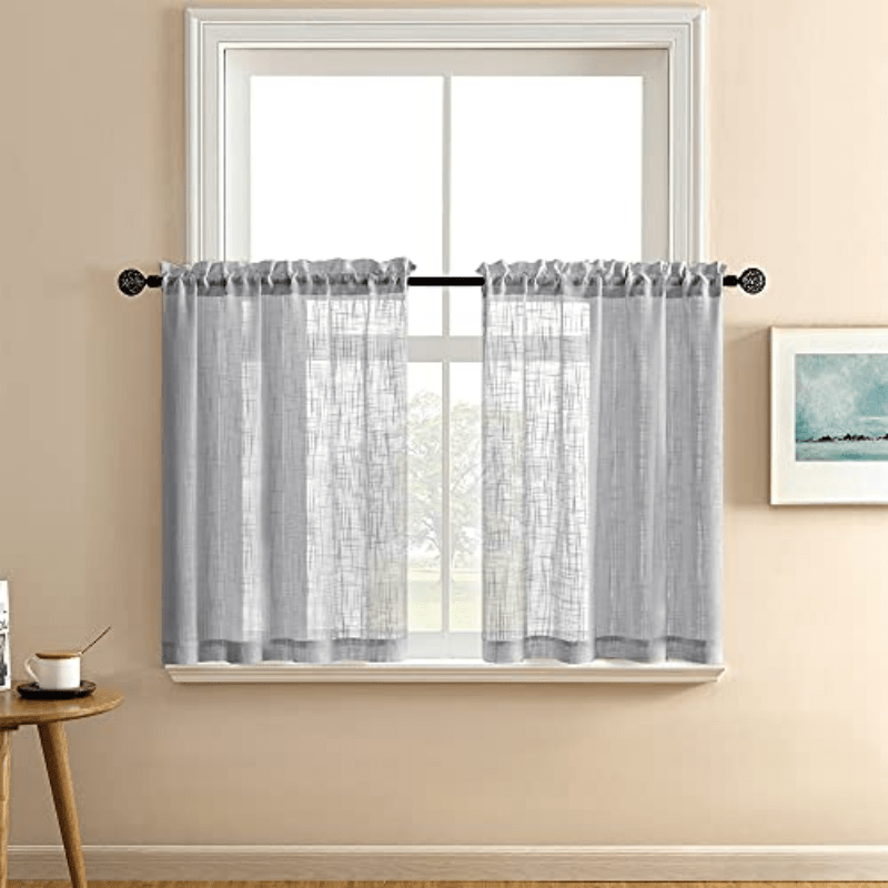 2pcs Boho Cafe Curtain Tiers 36 Inch Length Semi Sheer Small Kitchen Curtains