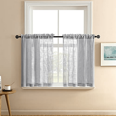 2pcs Boho Cafe Curtain Tiers 36 Inch Length Semi Sheer Small Kitchen Curtains
