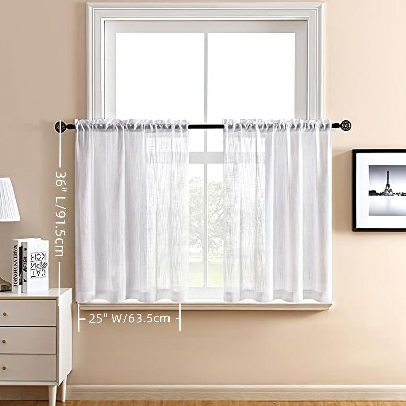 2pcs Boho Cafe Curtain Tiers 36 Inch Length Semi Sheer Small Kitchen Curtains