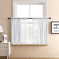 2pcs Boho Cafe Curtain Tiers 36 Inch Length Semi Sheer Small Kitchen Curtains