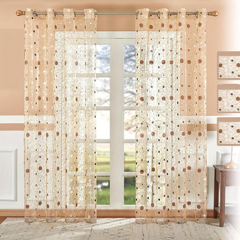 Modern Embroidered Curtains Coffee Dot Tulle Home Decor