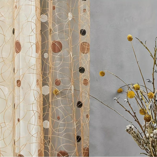 Modern Embroidered Curtains Coffee Dot Tulle Home Decor
