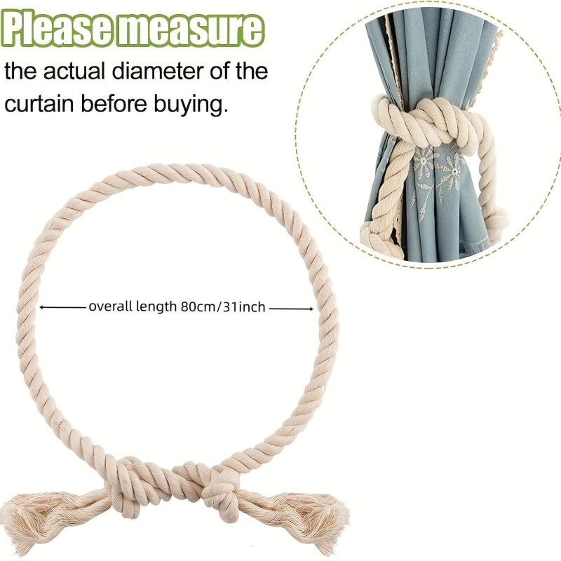 2pcs Cotton Curtain Tiebacks, Farmhouse Style Curtain Rope for Curtains