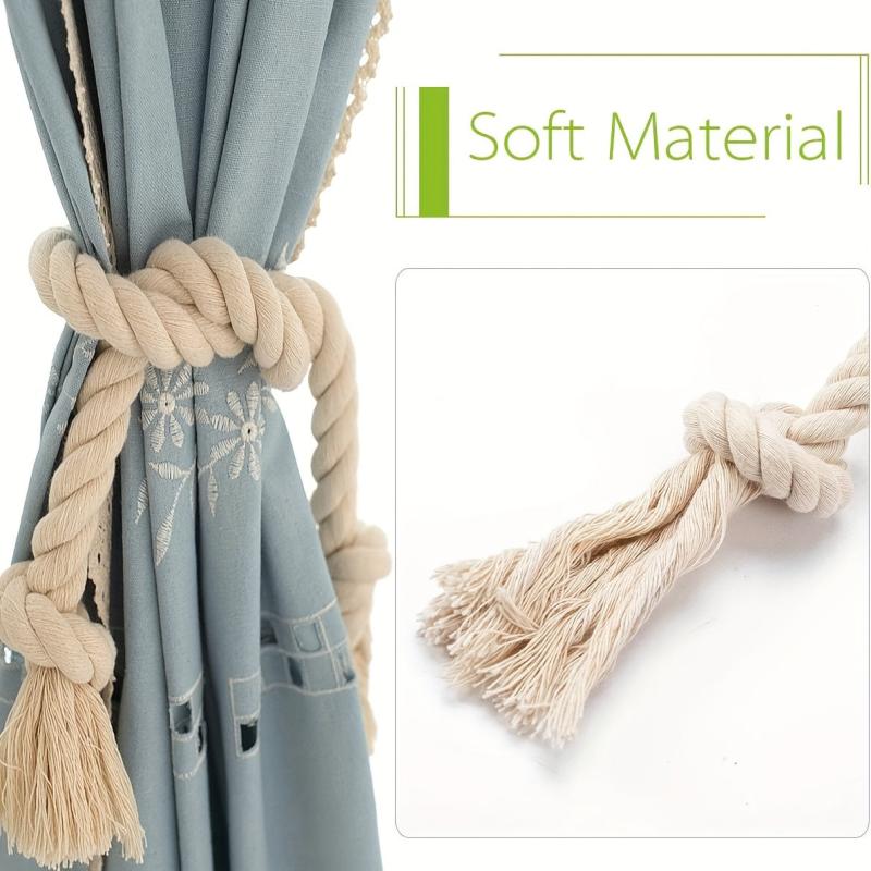 2pcs Cotton Curtain Tiebacks, Farmhouse Style Curtain Rope for Curtains