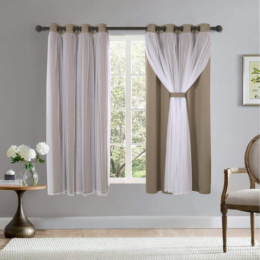 Blackout Curtains With Sheer Voile Double Layer Grey