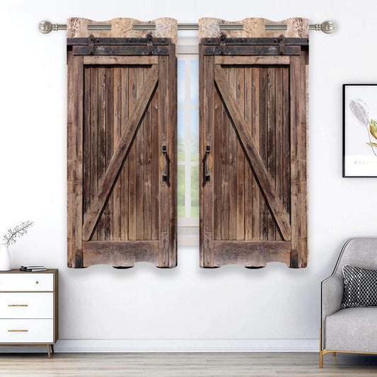 2pcs Rustic Door Pattern Curtain for Home Decor