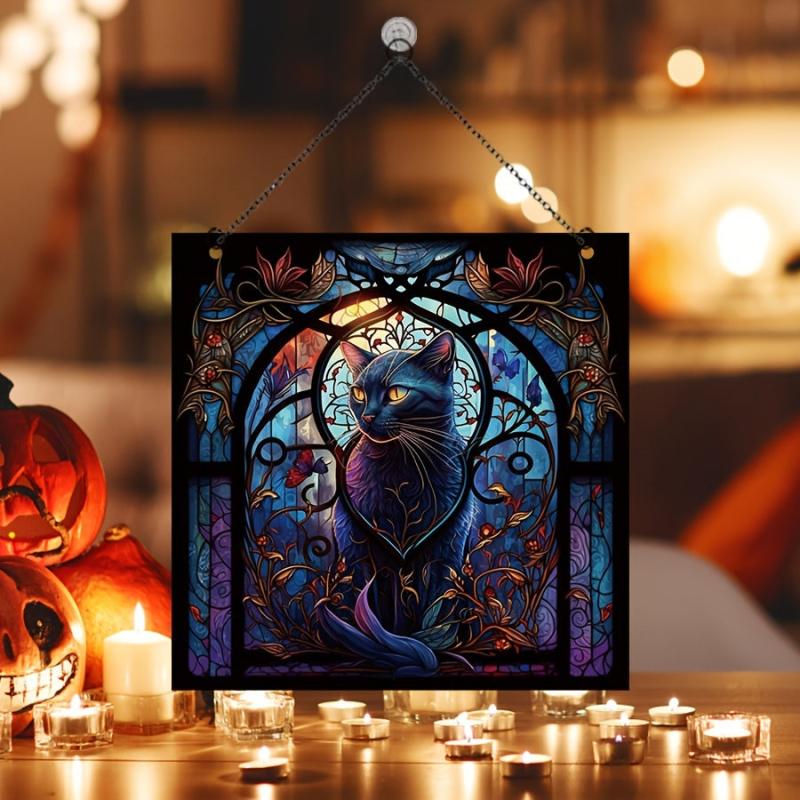 Halloween Cat Acrylic Window Hanging Decoration