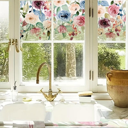 Colorful Flower Pattern Window Privacy Film UV Blocking