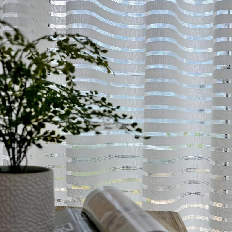 Solid Horizontal Stripe Sheer Curtain for Living Room & Bedroom Decor