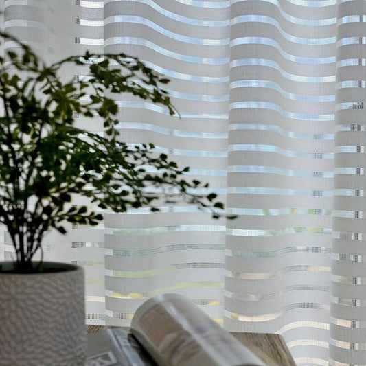 Solid Horizontal Stripe Sheer Curtain for Living Room & Bedroom Decor