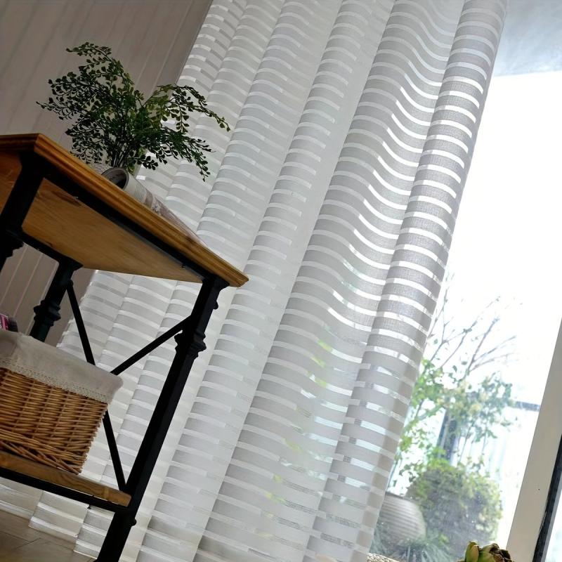 Solid Horizontal Stripe Sheer Curtain for Living Room & Bedroom Decor