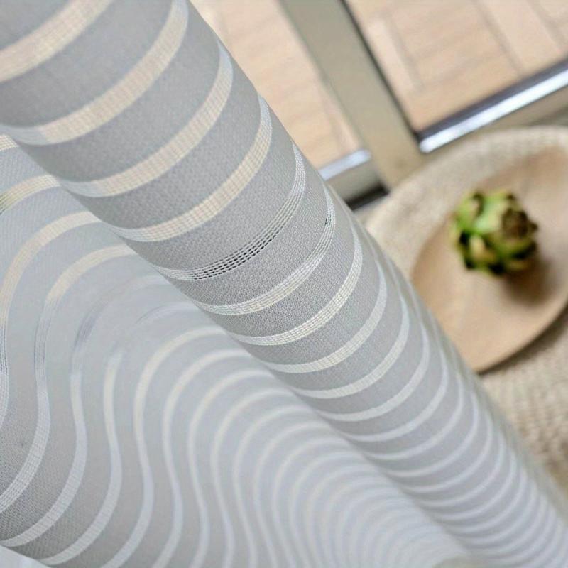 Solid Horizontal Stripe Sheer Curtain for Living Room & Bedroom Decor