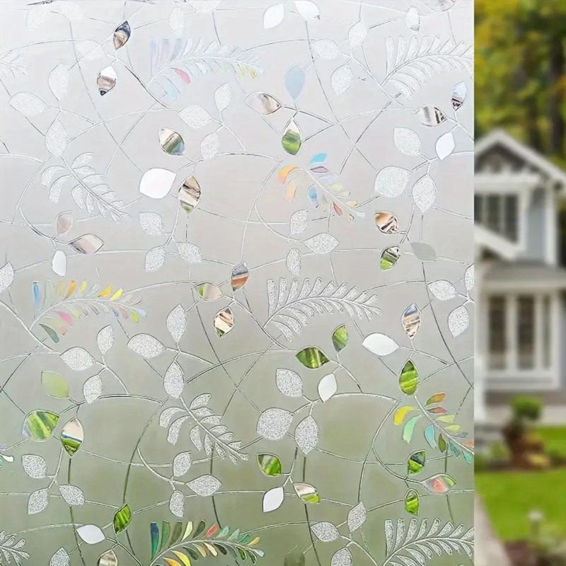 Green Plant Frosted Window Film for Home Decor