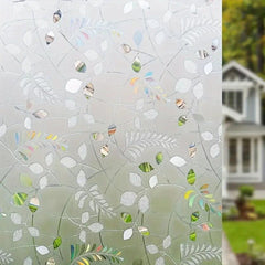 Green Plant Frosted Window Film for Home Decor
