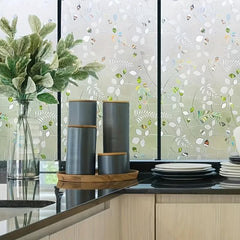 Green Plant Frosted Window Film for Home Decor
