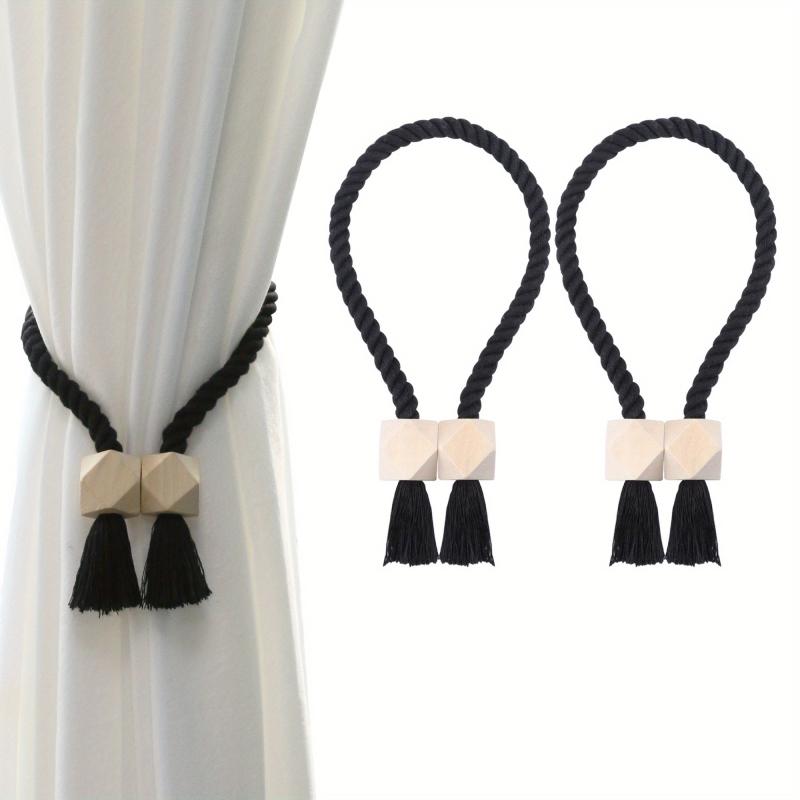 2pcs Hand Woven Wooden Magnetic Curtain Tiebacks for Bedroom and Living Room